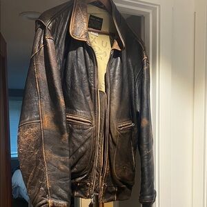 Avirex Distressed Brown Leather Bomber Jacket